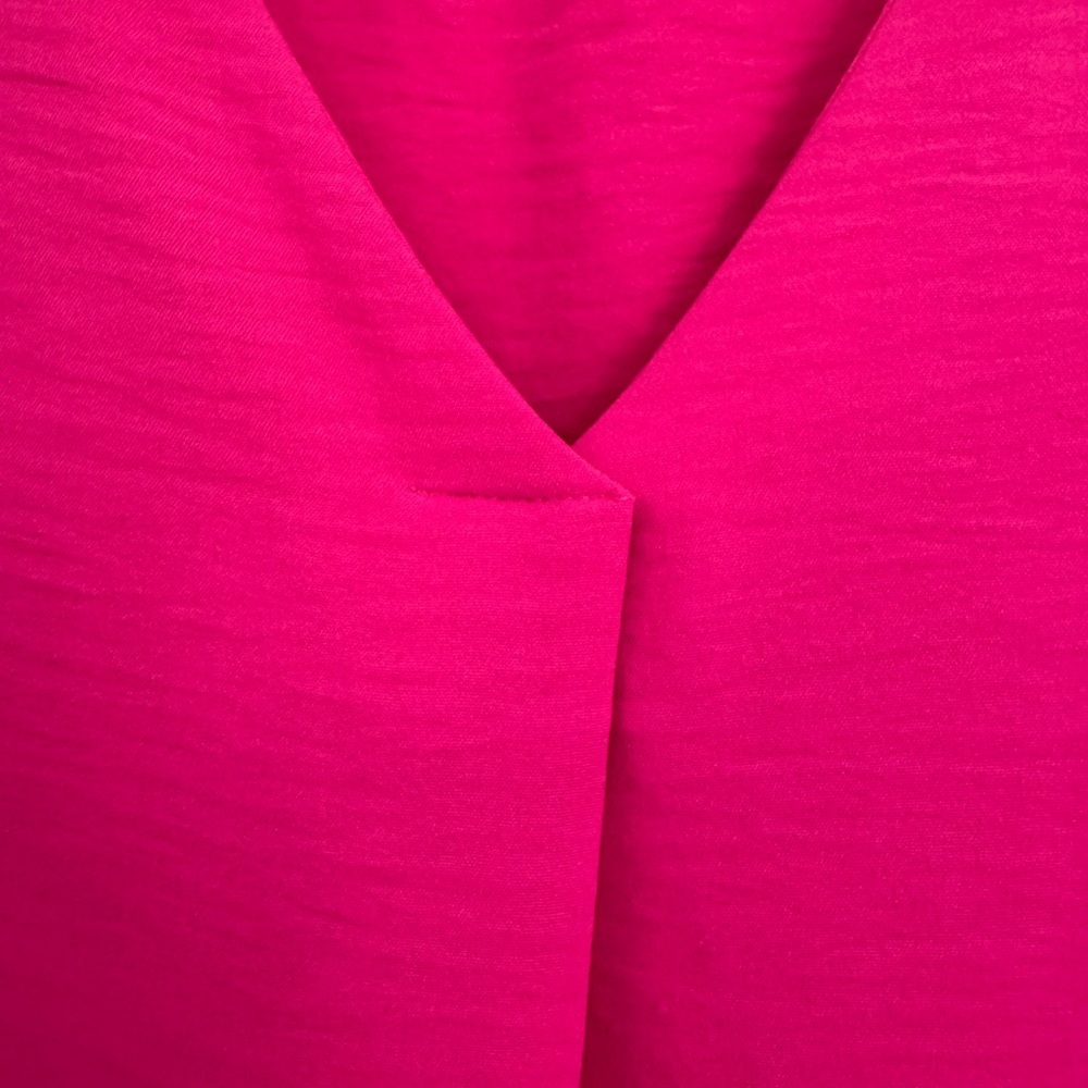JODIFL Hot Pink V Neck Ruched Puff Sleeve Blouse Size M Boutique - Picture 5 of 8